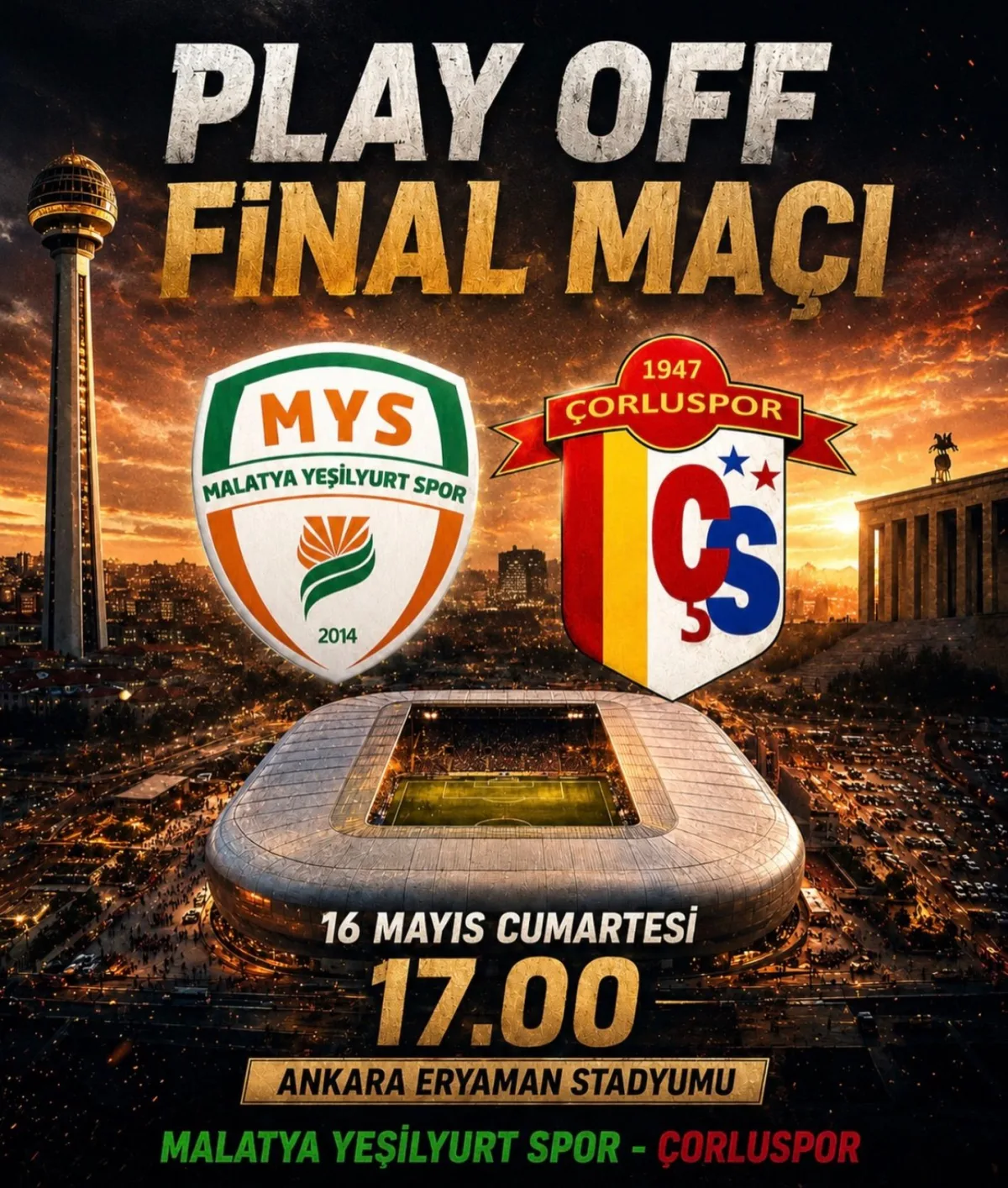 TFF Açıkladı: Yeşilyurtspor’un Final Sahnesi Ankara Eryaman Stadı Oldu!